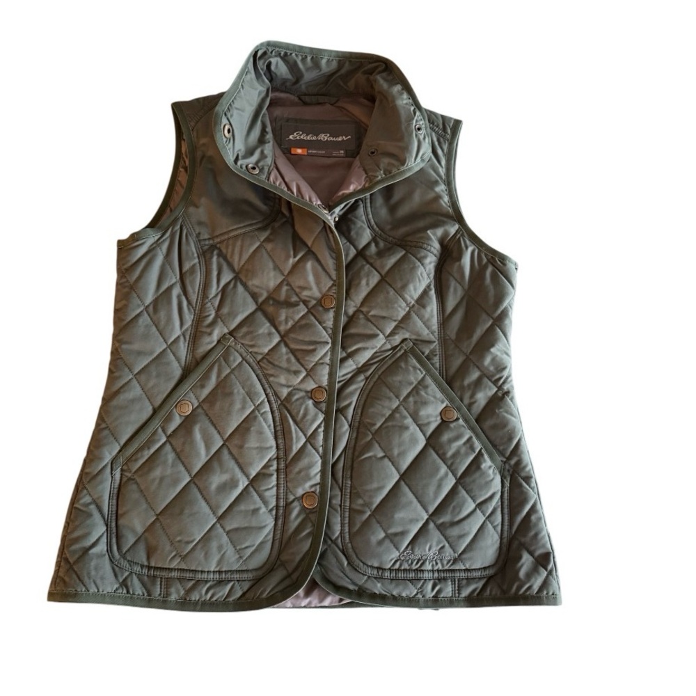Eddie Bauer Sport Shop Quilted Vest Snap Front Olive Green Women’s XS NWOT